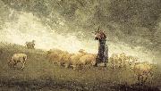 Winslow Homer Shepherdess still control the sheep Sweden oil painting artist